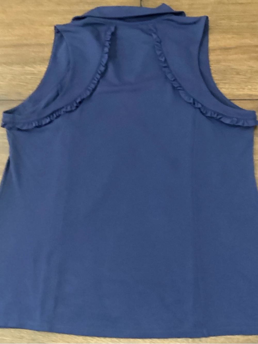 Women's Navy Sleeveless Ruffle-Trim Polo Top - Picture 6 of 9